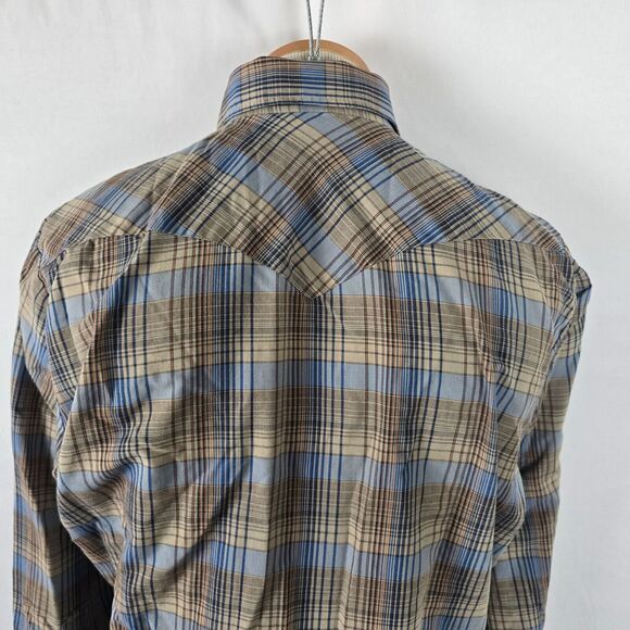 ATB Authentic Western Shirt Men 16 32/33 Brown Blue Plaid Snap Down - Picture 3 of 16